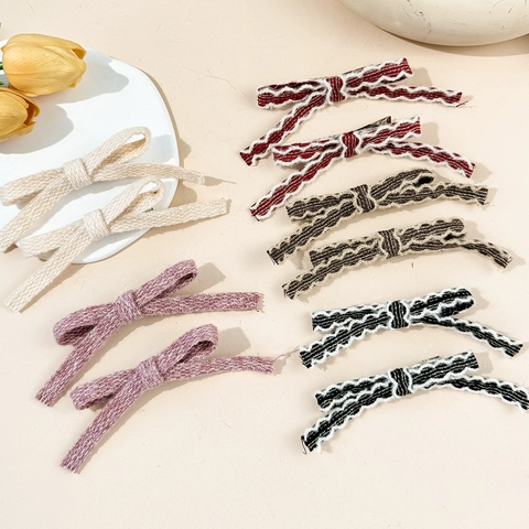 Pinzas para el Cabello de Lazo de Felpa Dulce Hechas a Mano Tela de Tweed Retro Elegante Patrón de Ondas Tocado Mujer Citas