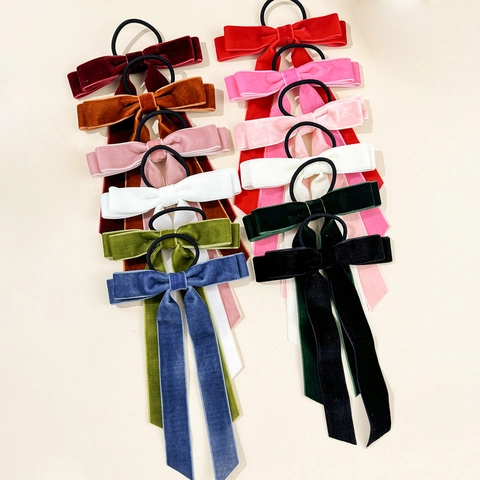 Elegant Velvet Bow Hair Tie With Long Streamer High Elasticity Hair Ring For Women Girls Sweet Versatile Hair Accessories