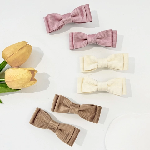Sweet Corduroy Bow Hair Clips Elegant Solid Color Side Fringe Clips For Women Girls Autumn Winter Hair Accessories Simple Vintage Style