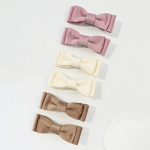 Sweet Corduroy Bow Hair Clips Elegant Solid Color Side Fringe Clips For Women Girls Autumn Winter Hair Accessories Simple Vintage Style