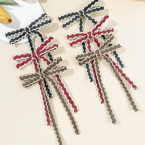 Fermagli Per Capelli A Fiocco In Lana Fatti A Mano Nastri Lunghi Bordo Festonato Forcine Vintage Dolce Accessori Capelli Donna