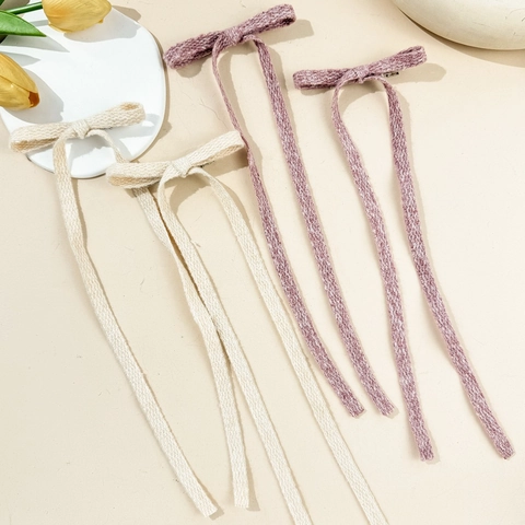 Pinzas para el Pelo con Lazo de Estilo Ballet Francés con Cintas Largas para Mujeres Niñas Dulce Lazo de Tela Hecho a Mano