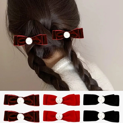 Fermagli per Capelli a Fiocco in Velluto Vintage Con Künstliche Perle Artificiali Eleganti Clip a Becco di Corvo Fatti a Mano da Donna