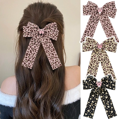 Leopardenmuster Schleife Haarklammer Für Damen Retro Herzmuster Stoffband Haarnadel Mit Strassschleife Ornament Zubehör