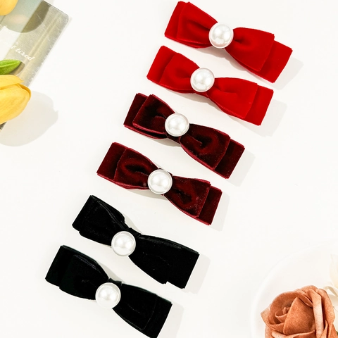 Fermagli per Capelli a Fiocco in Velluto Vintage Con Künstliche Perle Artificiali Eleganti Clip a Becco di Corvo Fatti a Mano da Donna