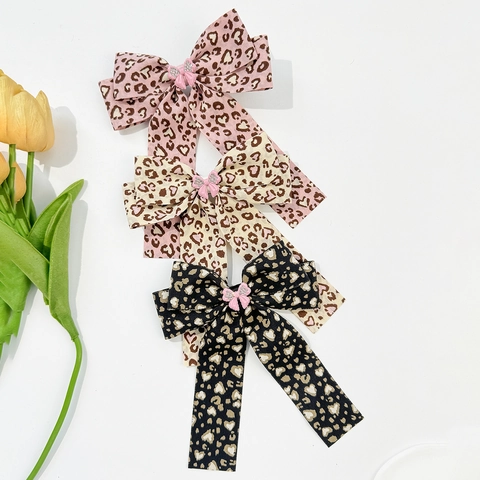 Leopardenmuster Schleife Haarklammer Für Damen Retro Herzmuster Stoffband Haarnadel Mit Strassschleife Ornament Zubehör