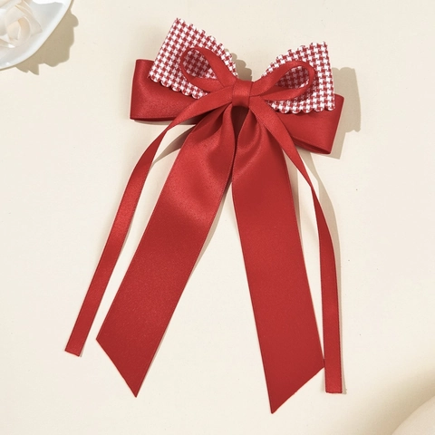 Red Bow Hair Clip Plaid Gingham Ribbon Satin Hairpins Sweet Festive Duckbill Clips Headwear Accessories For Women Girls
