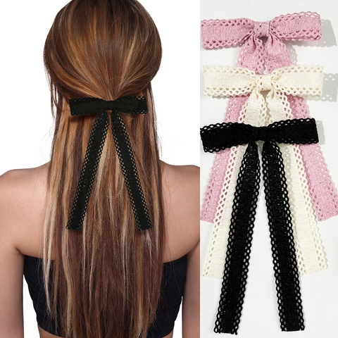 Vintage Lace Bow Streamer Hair Clip For Women Sweet Hollow Ribbon Bowknot Alligator Clip French Style Hair Accessories
