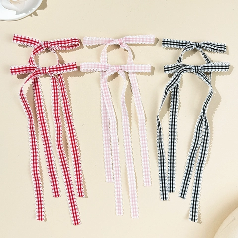 Barrettes à Nœud Plaid Style Ballet pour Femmes Barrettes Avec Longs Rubans Accessoires de Coiffure Esthétiques Faits à la Main