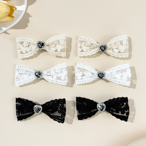 Vintage Spitze Bogen Haarklammern Mit Herzform Strass Elegante Süße Entenschnabel Clips Für Damen Mädchen Haarschmuck