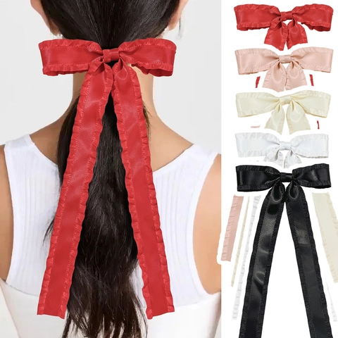 Französisch Elegant Rüschen Schleife Band Haarspange Für Damen Satin Lang Band Federclip Haarschmuck Hochzeit Party Schmuck