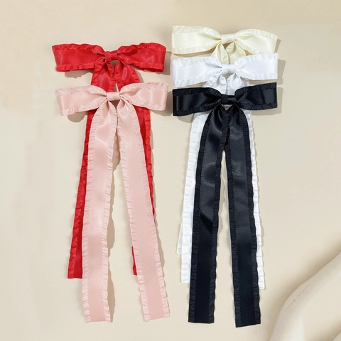 Französisch Elegant Rüschen Schleife Band Haarspange Für Damen Satin Lang Band Federclip Haarschmuck Hochzeit Party Schmuck