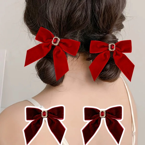 Fermaglio per Capelli a Fiocco in Velluto Vintage Con Strass Rosso Vino Dolce Clip Laterale Accessori per Capelli Donna