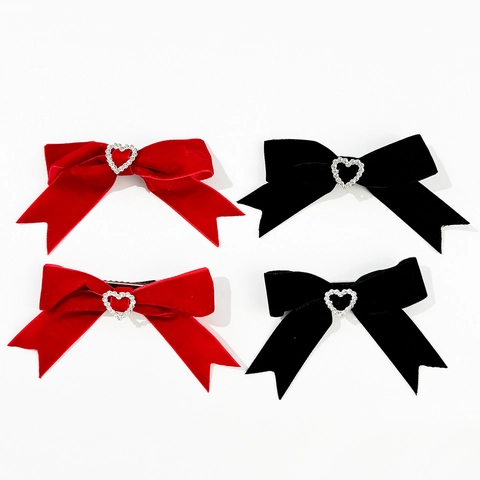 Fermagli per Capelli a Fiocco in Velluto Vintage Con Strass a Cuore per Donna Dolce Stile Coreano Fatti a Mano Clip a Becco d'Anatra Accessori