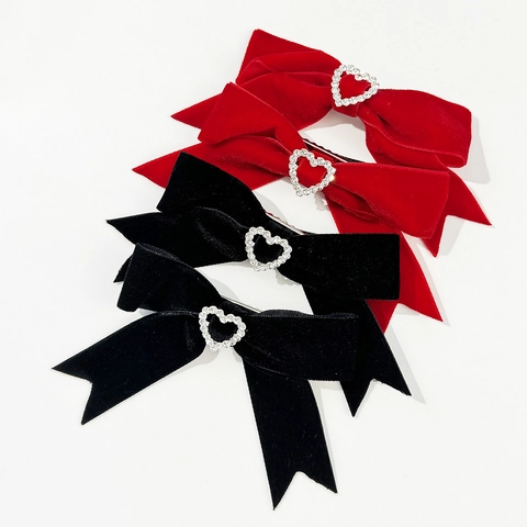 Fermagli per Capelli a Fiocco in Velluto Vintage Con Strass a Cuore per Donna Dolce Stile Coreano Fatti a Mano Clip a Becco d'Anatra Accessori