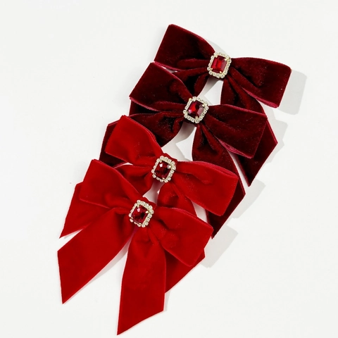 Fermaglio per Capelli a Fiocco in Velluto Vintage Con Strass Rosso Vino Dolce Clip Laterale Accessori per Capelli Donna