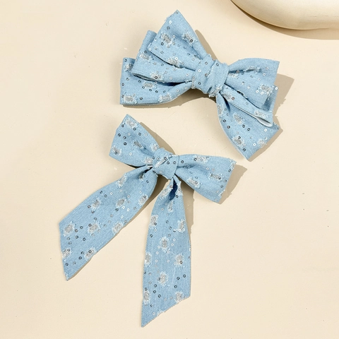 Fashion Webbing Bow Hair Clip For Women Sparkling Sequins Accessories Vintage Blue Bowknot Spring Clip Sweet Hairpin