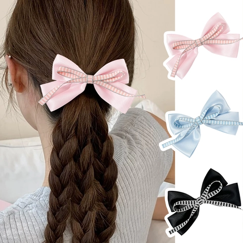 Pinza de Lazo de Cinta Gingham Dulce para Mujer Hecho a Mano Cuadros Doble Capa Accesorios para el Cabello Uso Diario