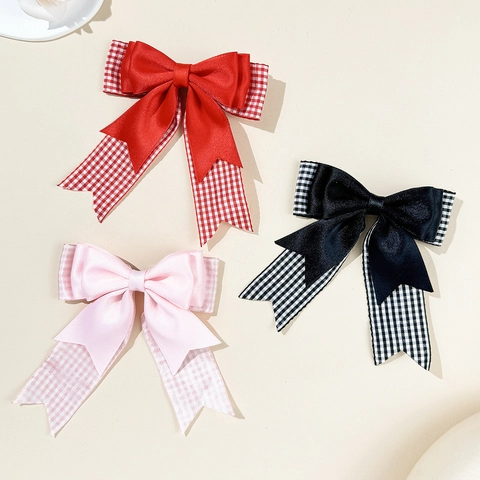 Pinza para el Pelo con Lazo de Capas Pata de Gallo Estilo Japonés Horquilla de Cinta Gingham Dulce para Mujer Accesorios
