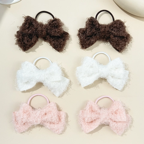 Cute Plush Bow Hair Ties Soft Woolen Yarn Bowknot Elastic Ponytail Holder Sweet Autumn Winter Headwear For Women Girls