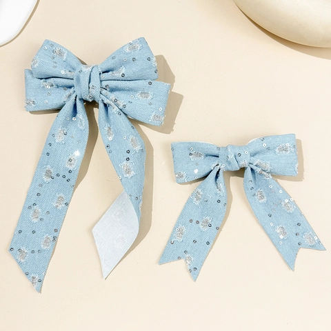 Fashion Sequin Denim Butterfly Knot Hair Clip For Women High-end Denim Large Bow Hair Accessory Elegant Headwear