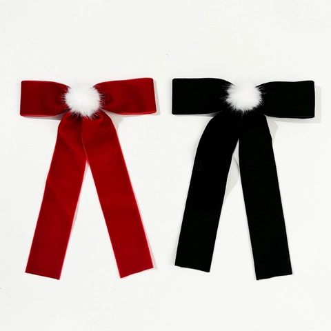 Pince À Cheveux Vintage En Velours Avec Nœud Papillon Et Ruban Boule De Peluche Style Coréen Accessoires Cheveux Noël Pour Femmes