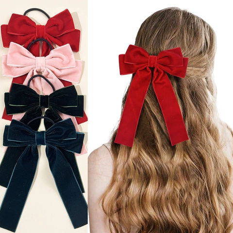 Coletero con Lazo de Terciopelo Grande Con Cintas Largas Retro Elegante Pañuelo Scrunchies Estilo Francés Dulce Sujetador de Coleta para Mujer Accesorios para el Cabello