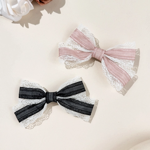 Pinza para el Cabello con Lazo de Encaje para Mujeres Niñas Hecha a Mano de Satén Pinza de Pico de Pato Accesorio de Moda