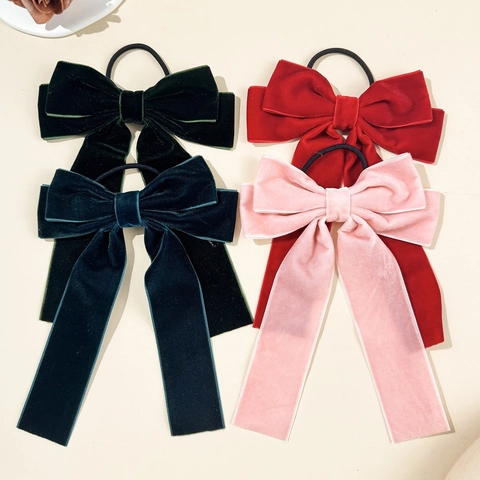 Coletero con Lazo de Terciopelo Grande Con Cintas Largas Retro Elegante Pañuelo Scrunchies Estilo Francés Dulce Sujetador de Coleta para Mujer Accesorios para el Cabello
