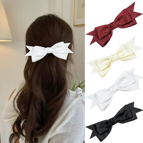 French Vintage Satin Bow Hair Clip Large Swallowtail Ribbon Hairpin Balletcore Sweet Hair Accessories For Women Girls