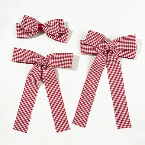 Fermaglio per Capelli Fiocco a Quadri Rossi e Bianchi Dolce Nastro Gingham Streamer Forcina per Donna Accessori Moda Fatti a Mano