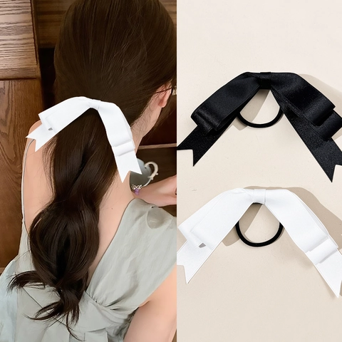 Grands Élastiques à Cheveux Nœud en Ruban Porte-Queue de Cheval Style Preppy Accessoires de Cheveux en Satin pour Femmes Filles