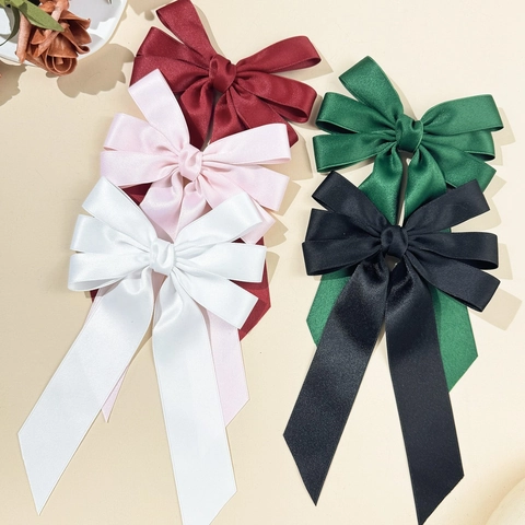 Elegant Satin Bow Streamer Hair Clip For Women Double Layer Long Ribbon Hair Accessory Decorative Back Head Hairpin