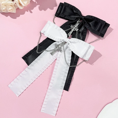 Gothic Satin Schleife Haarklammer Mit Kreuz Anhänger Und Metallkette Lolita Sweet Cool Haarnadel Für Damen Party Haarschmuck