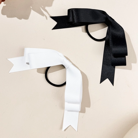 Grands Élastiques à Cheveux Nœud en Ruban Porte-Queue de Cheval Style Preppy Accessoires de Cheveux en Satin pour Femmes Filles