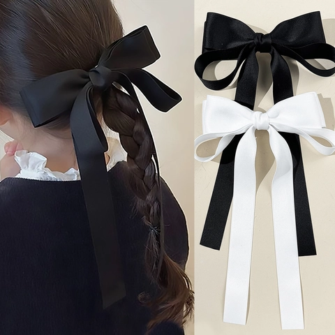 Fermaglio per Capelli con Fiocco in Nastro di Raso Grande Stile Francese Elegante con Nastri Lunghi a Molla Accessorio per Capelli Fatto a Mano