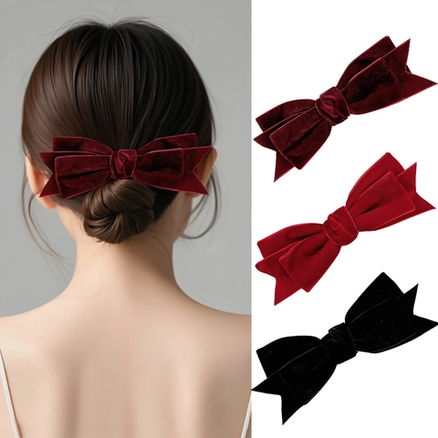 Pince à Cheveux Nœud en Velours Vintage pour Femme Style Français Élégant Grande Épingle à Cheveux Accessoire de Coiffure