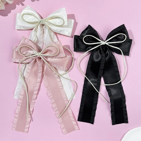 Eleganter Satinband Schleife Haartropfen Clip Für Damen Ballettstil Plissierte Kante Langer Quasten Haarnadel Modeschmuck