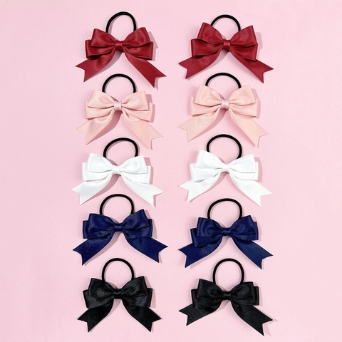 Sweet Double Layer Satin Bowknot Hair Ties For Women Girls Handmade Ribbon Elastic Hair Bands Versatile Hair Accessories