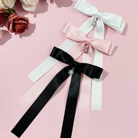 Élégante Pince à Cheveux Nœud en Satin Avec Perle Artificielle Long Ruban Gland Style Coréen Doux Épingles à Cheveux Femme Mariage