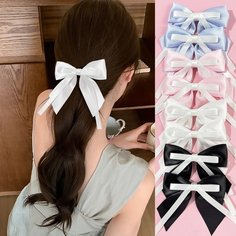 Zoete Satijn Lint Strik Haarspeldjes Voor Dames Meisjes Handgemaakte Alligator Clips Met Kwastjes Lange Streamer Accessoires