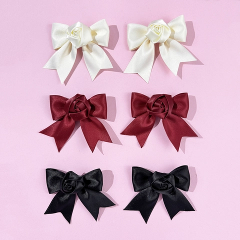 Pince à Cheveux Nœud Rose en Satin Style Français Douce Élégante Rose 3D Ruban Pince Crocodile Pour Femmes Accessoires Cheveux
