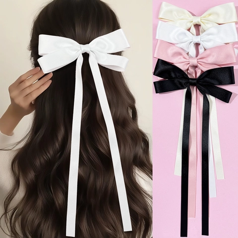 Großer Satin-Bogen-Haarclip Mit Langen Bändern Eleganter Französischer Stil Überdimensionaler Streamer Haarnadel Damen Haarschmuck