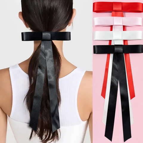 Große Satin Schleife Haarklammer Mit Langen Bändern Elegante Seidenglanz Federclip Haarschmuck Für Damen Party Styling