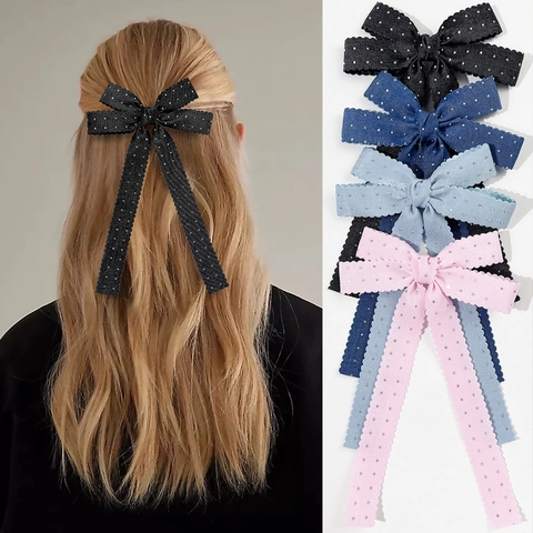 Damen Süße Gurtband Schleife Haarspange Mit Strass Langem Band Wellenkante Haarnadel Für Mädchen Täglich Mode Haarschmuck