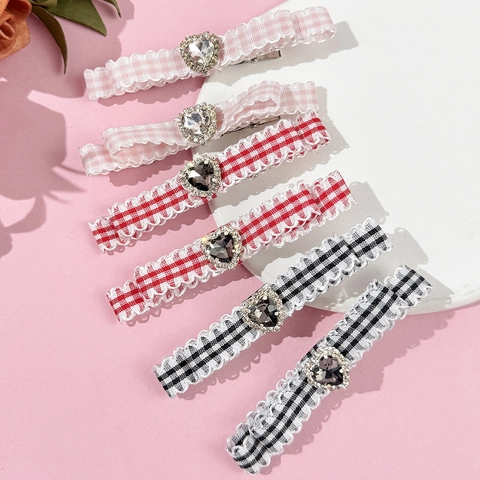 Dolce Fermaglio Per Capelli In Nastro Scozzese Con Fiocco Cuore Strass Bordo In Pizzo Lega Clip A Coccodrillo Donna Ragazze