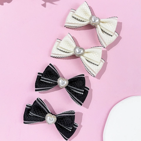 Pinza de Pelo Lazo de Cinta Dulce para Mujer Elegante Corazón Perla Artificial Strass Pico de Pato Accesorios de Pelo Coreano