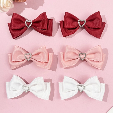 Pinza para el Pelo con Lazo de Satén Dulce Corazón Strass Borde Ondulado Cinta Pico de Pato para Mujer Niñas Joyería