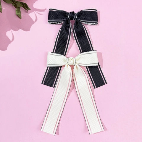 Pinza para el Cabello con Lazo Elegante Con Cintas Largas Cinta de Cuadros Borde de Encaje Festoneado Pinza de Pato para Mujer