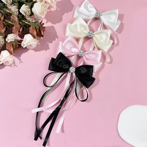 Satinband Schleife Haarclip Mit Künstlicher Perle Strass Lange Bänder Süßer Krokodilklemme Haarschmuck Für Damen